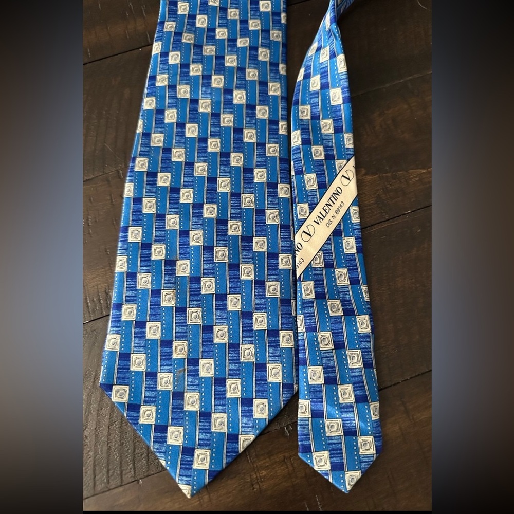 Valentino Blue and Silver Geometric Silk Tie